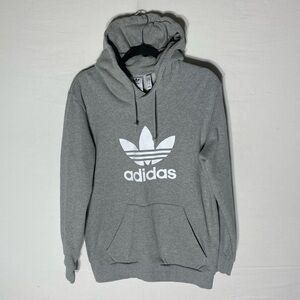 Adidas Grey 100% Cotton Pullover Hoodie Sweatshirt W Embroidered Trefoil Logo S